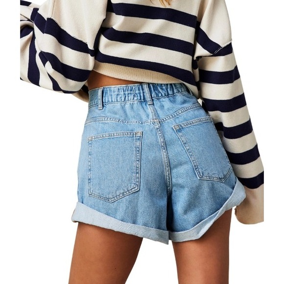 FREE PEOPLE We The Free Danni High Rise Denim Short Women Size Medium Casual - Picture 2 of 14
